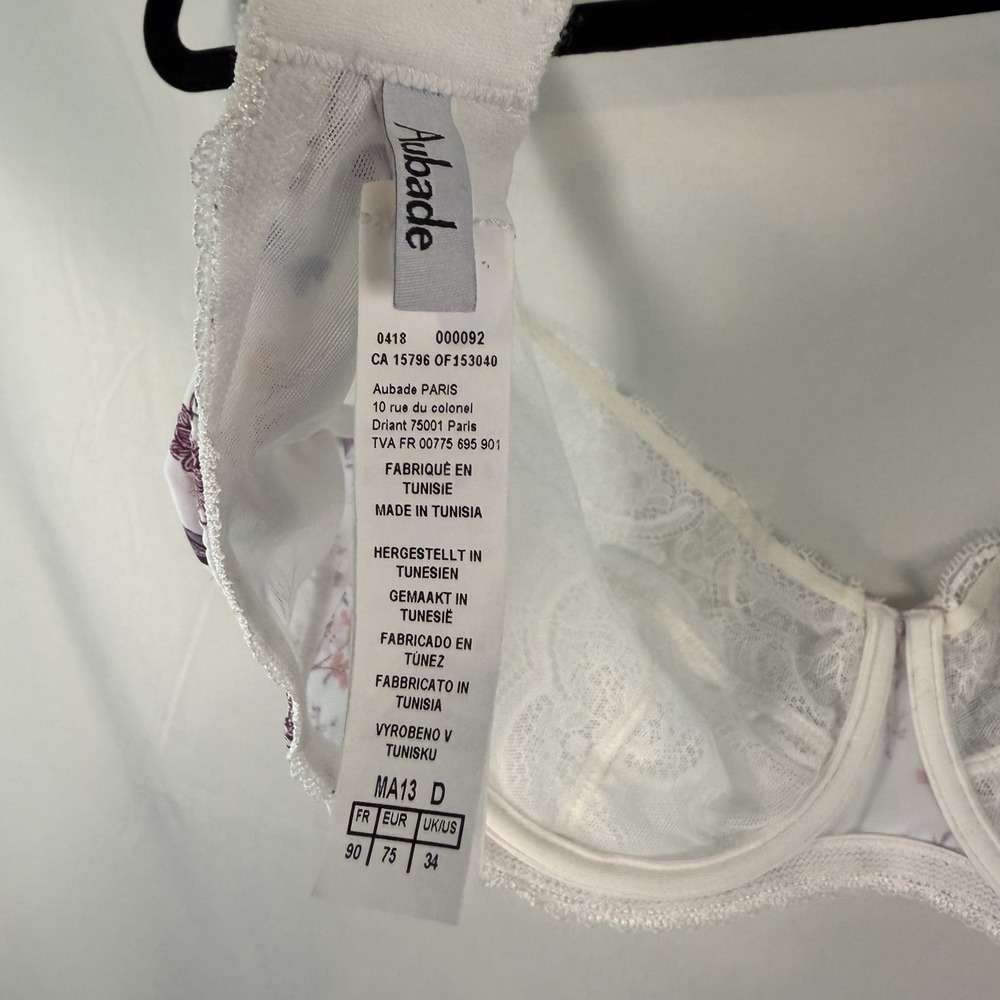 Aubade Paris 34D Comfort Full Cup Underwire Bra Sheer Lace Lingerie Floral NWOT - Picture 8 of 11